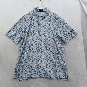 Stitch Polo Shirt Mens L Blue Camo Golfer Performance Athletic Sports